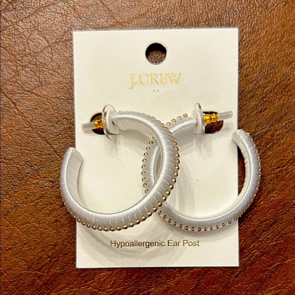 J. Crew White and Gold Hoop Earrings